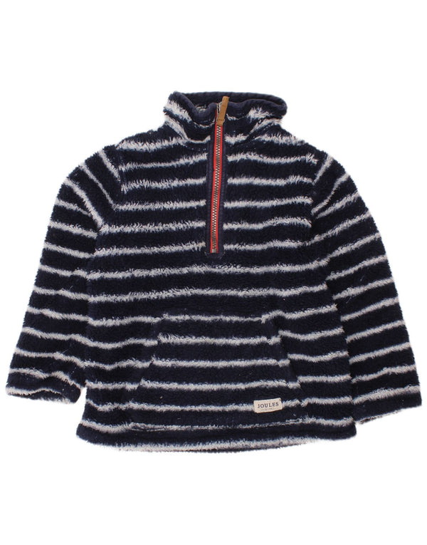 JOULES Girls Zip Neck Fleece Jumper 3-4 Years Navy Blue Striped Polyester