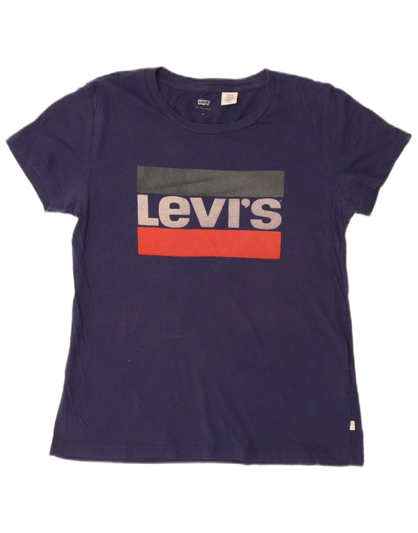LEVI'S Womens Graphic T-Shirt Top UK 10 Small Navy Blue Cotton