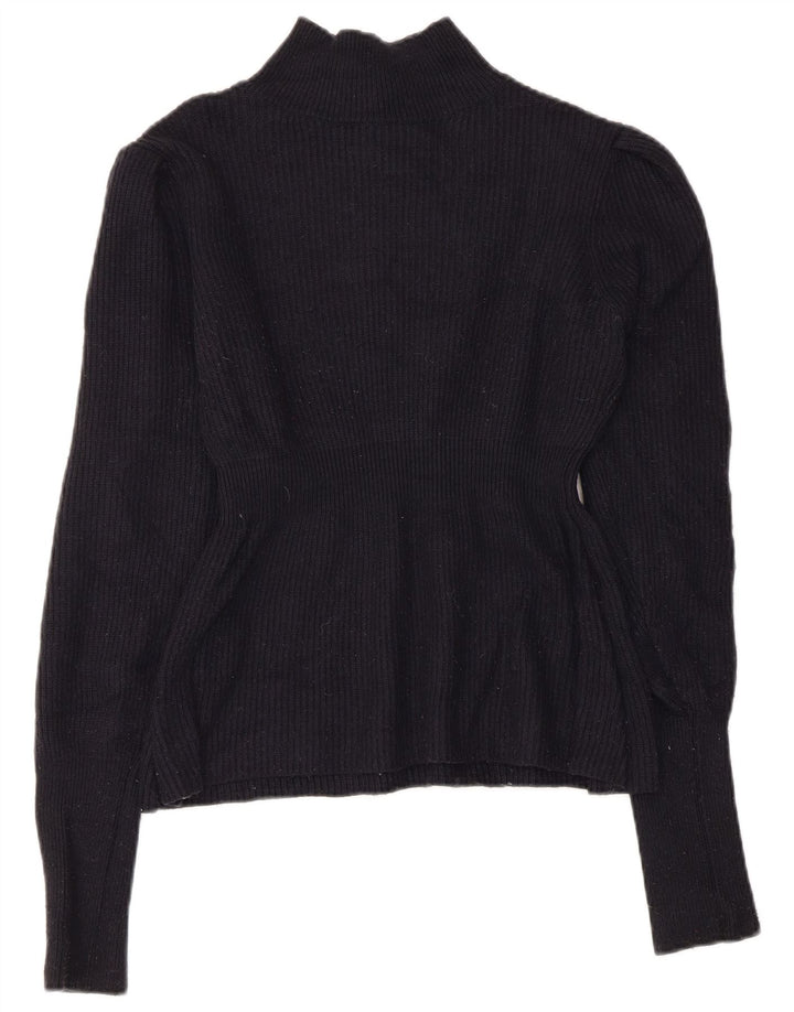 Topshop Womens Crop Turtle Neck Jumper Sweater UK 12 Medium Navy Blue Nylon