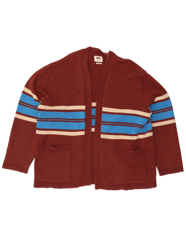 Levi's Womens Relaxed Open Cardigan Sweater UK 18 XL Maroon Striped Cotton