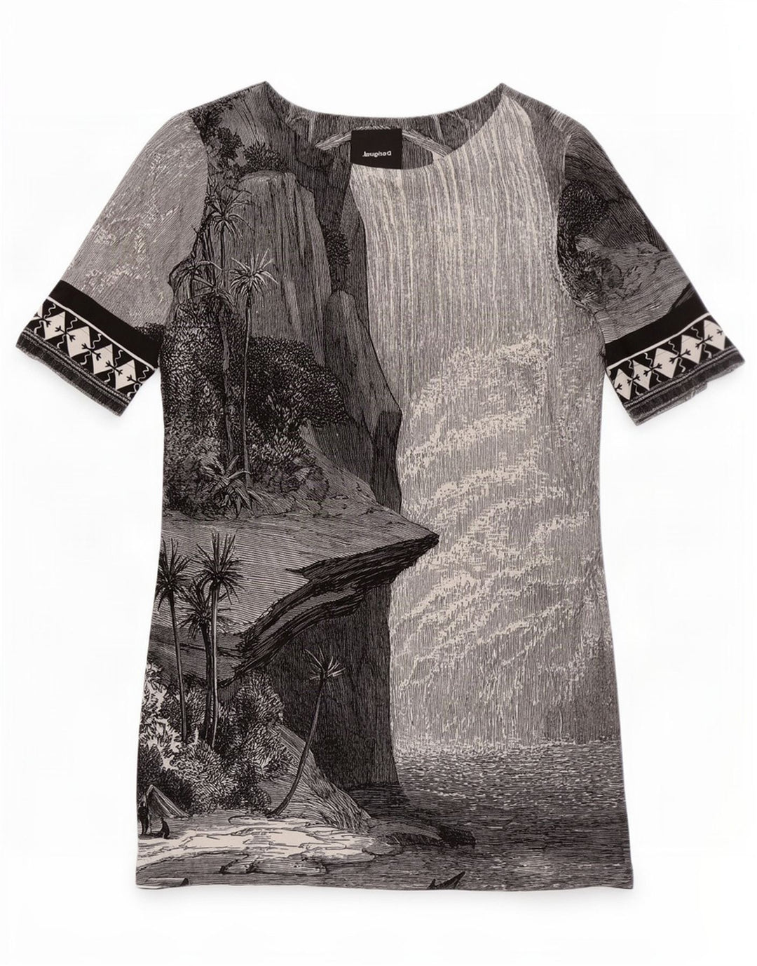 Desigual Womens Hawaiian Graphic Shift Dress EU 38 Medium Grey Geometric
