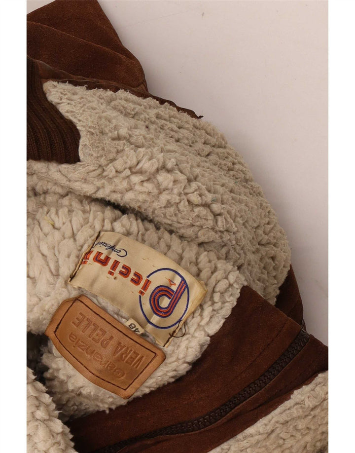 Piccini Mens Bomber Suede Jacket IT 48 Medium Brown Leather Retro