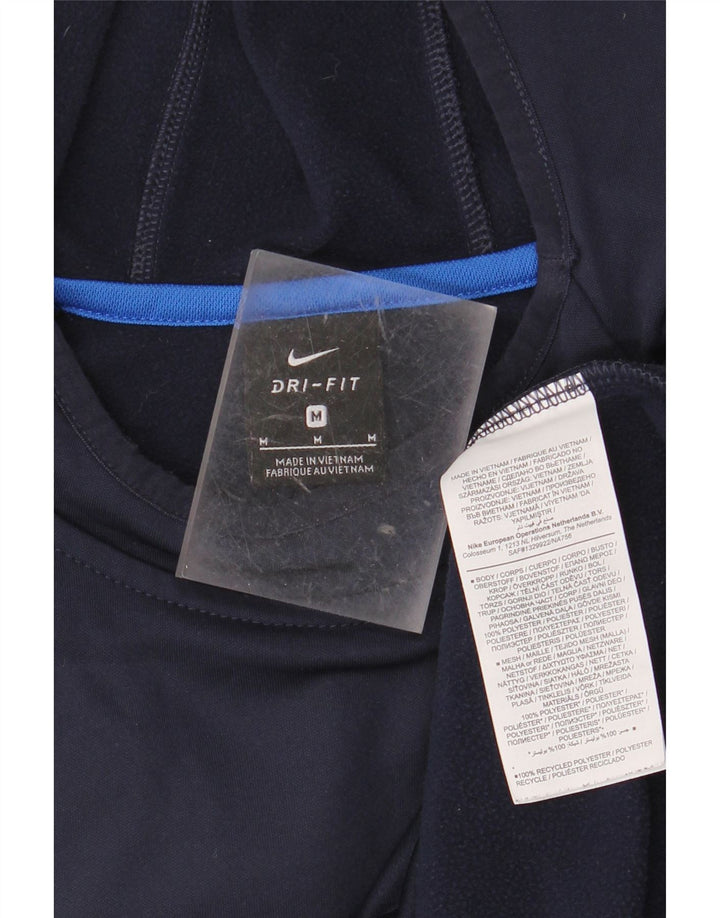 NIKE Mens Dri Fit Hoodie Jumper Medium Navy Blue Colourblock Polyester