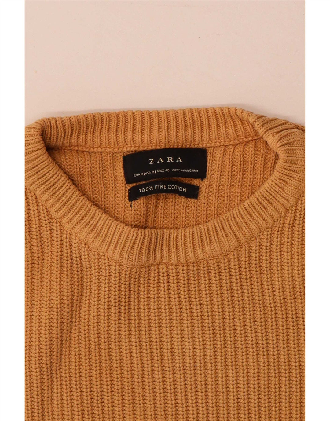 Zara Mens Crew Neck Jumper Sweater Medium Beige Cotton