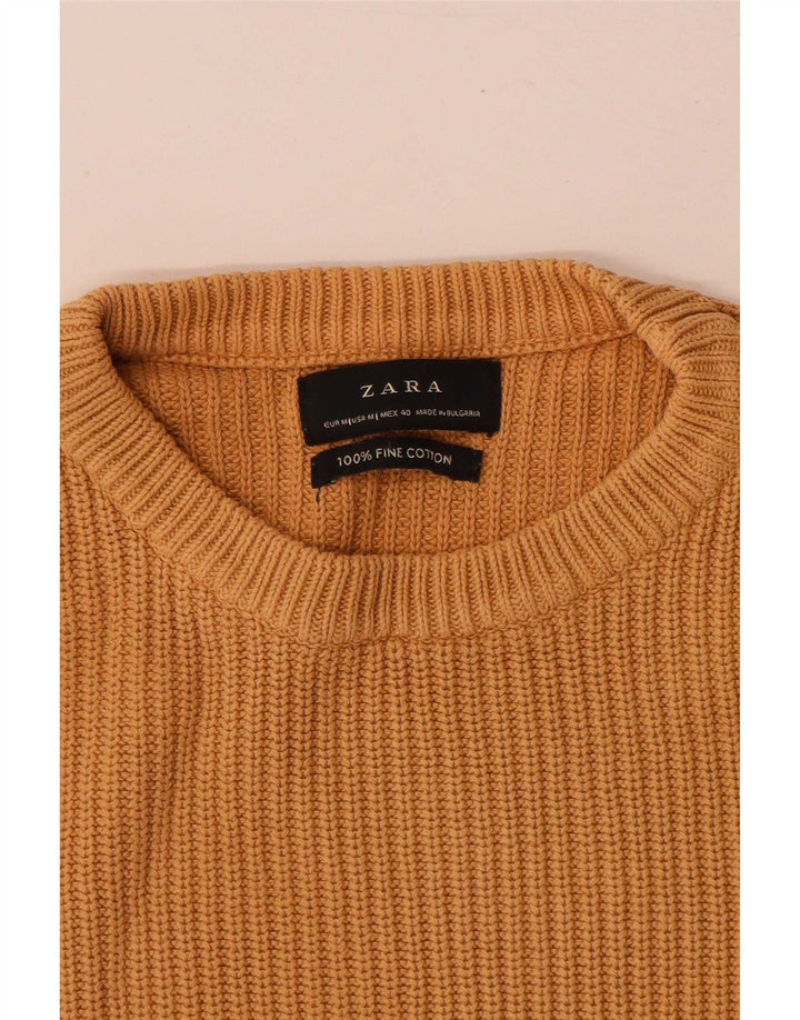 Zara Mens Crew Neck Jumper Sweater Medium Beige Cotton