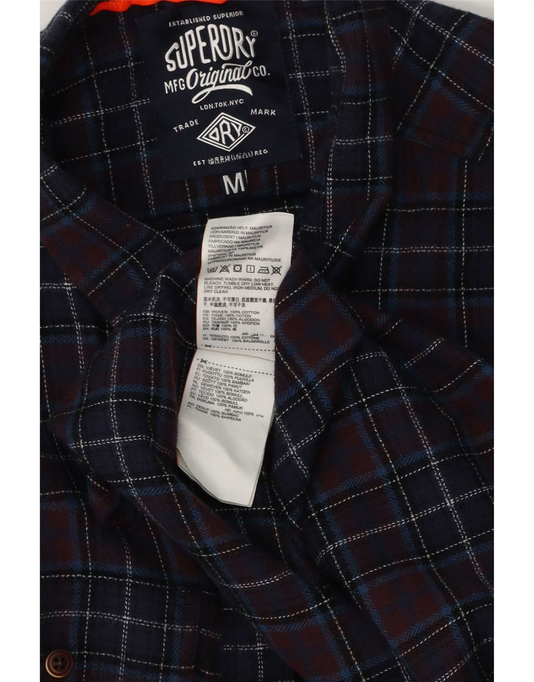 Superdry Mens Regular Fit Flannel Shirt Medium Navy Blue Check Cotton