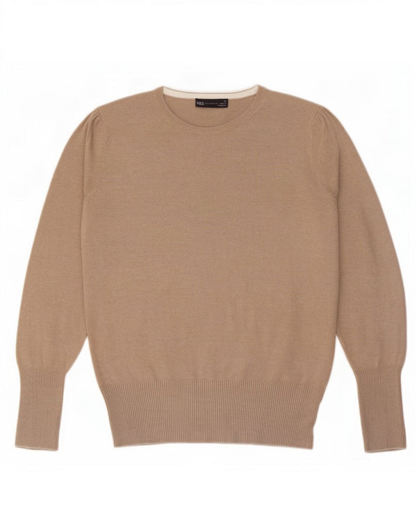 Marks & Spencer Womens Boat Neck Jumper Sweater UK 12 Medium Beige Viscose