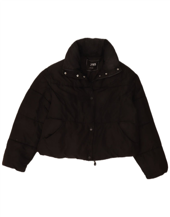 ZARA Womens Oversized Crop Padded Jacket UK 10 Small Black Polyester
