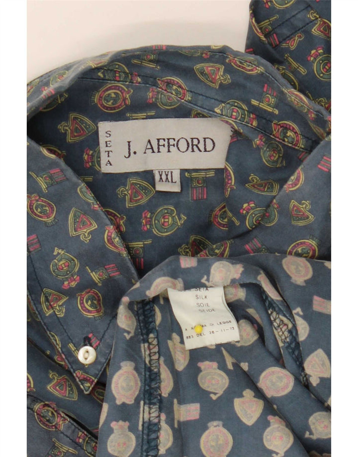 Vintage Mens Abstract Pattern Shirt 2XL Blue Geometric Silk