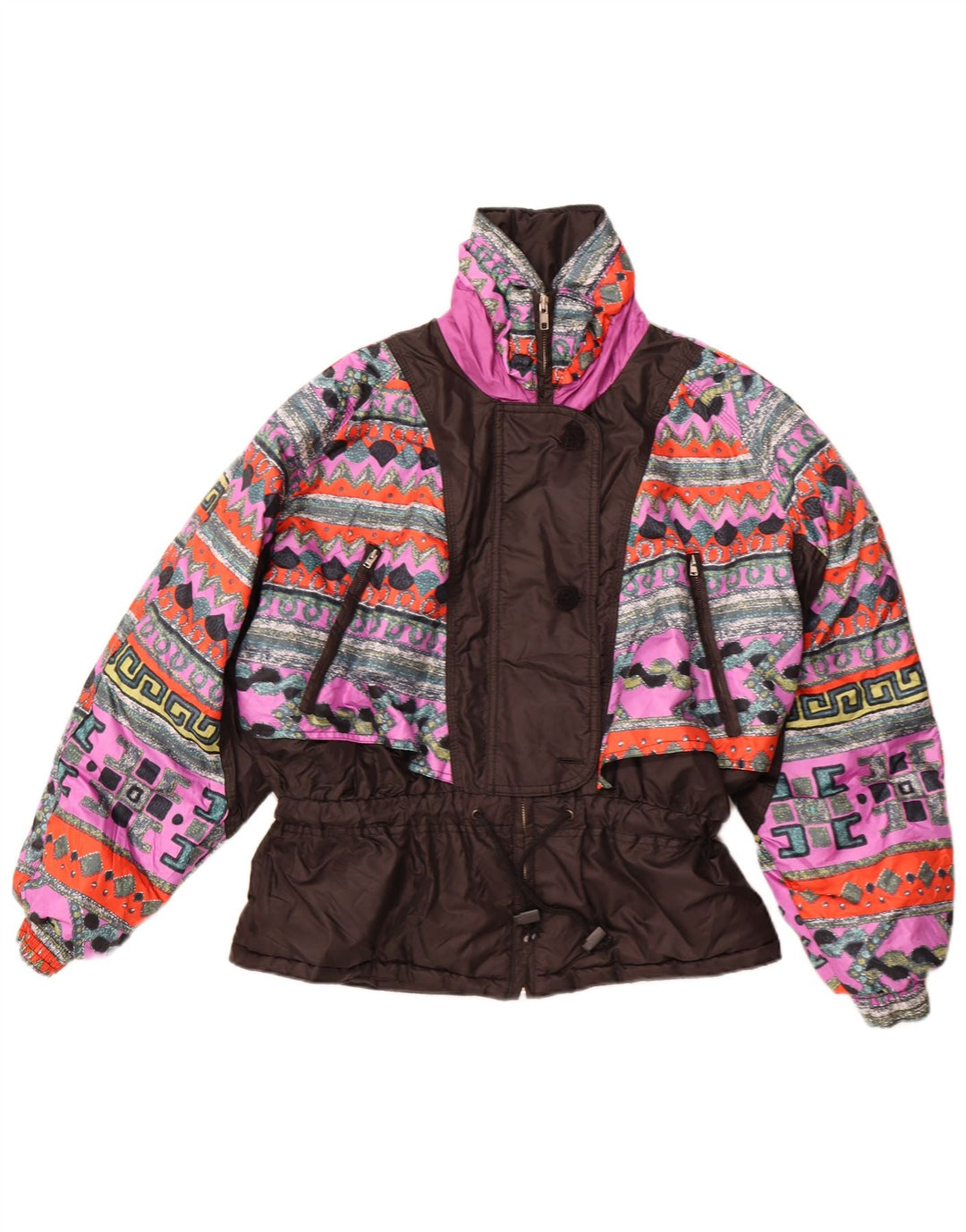 Vintage Womens Windbreaker Jacket EU 42 Large Black Geometric Polyester