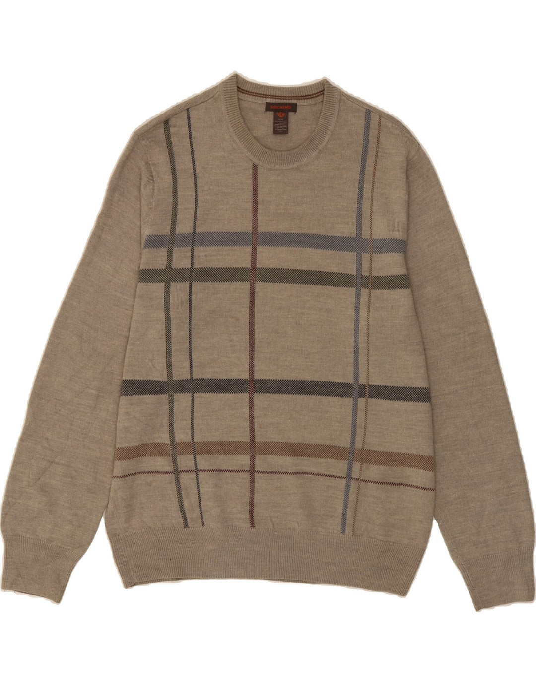 DOCKERS Mens Crew Neck Jumper Sweater Large Grey Check Acrylic Vintage Dockers and Second-Hand Dockers from Messina Hembry 