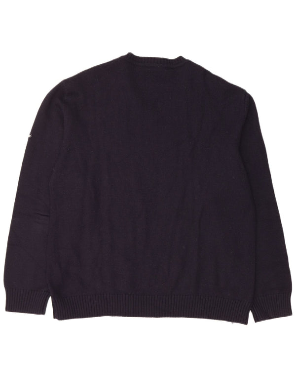 NAVIGARE Mens V-Neck Jumper Sweater XL Navy Blue Argyle/Diamond