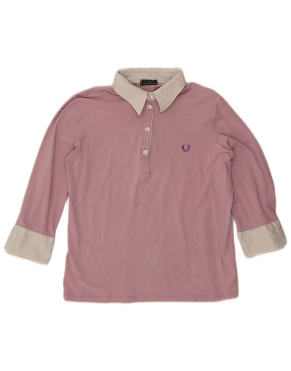 Fred Perry Womens 3/4 Sleeve Polo Shirt UK 18 XL Pink Colourblock Cotton