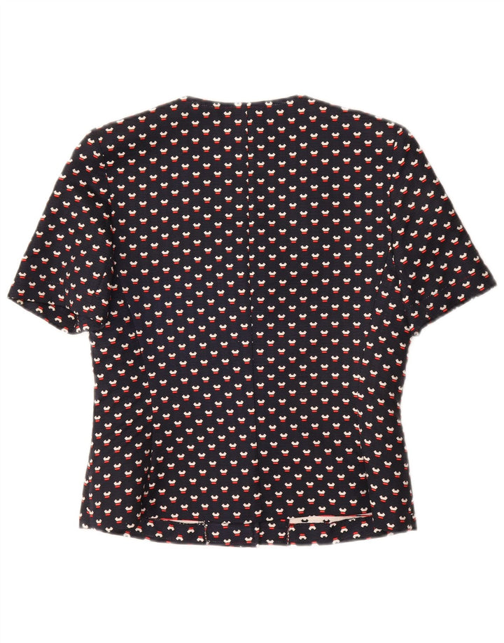 VINTAGE Womens 3 Button 2 Piece Set UK 12 Medium Navy Blue Spotted