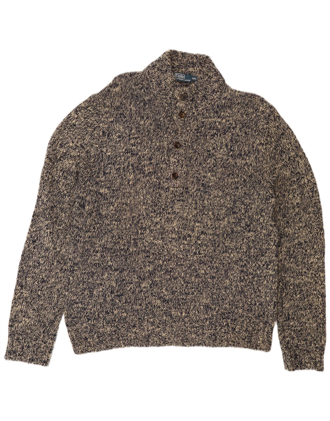POLO RALPH LAUREN Mens Button Neck Jumper Sweater 2XL Grey Flecked Cotton