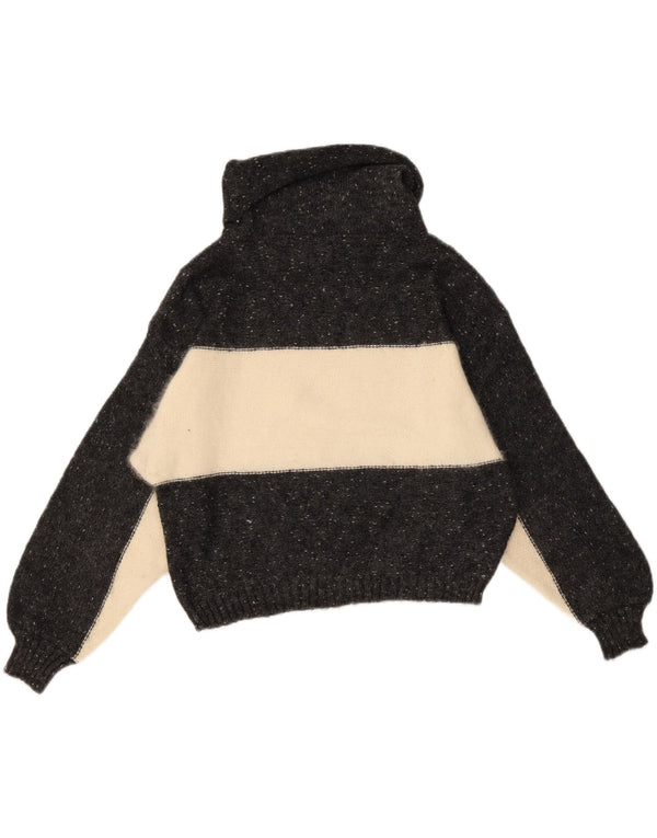 Vintage Womens Roll Neck Jumper Sweater UK 14 Medium Black Colourblock Wool