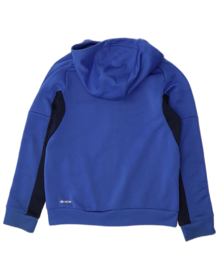 ADIDAS Boys Climalite Zip Hoodie Sweater 9-10 Years Blue Colourblock