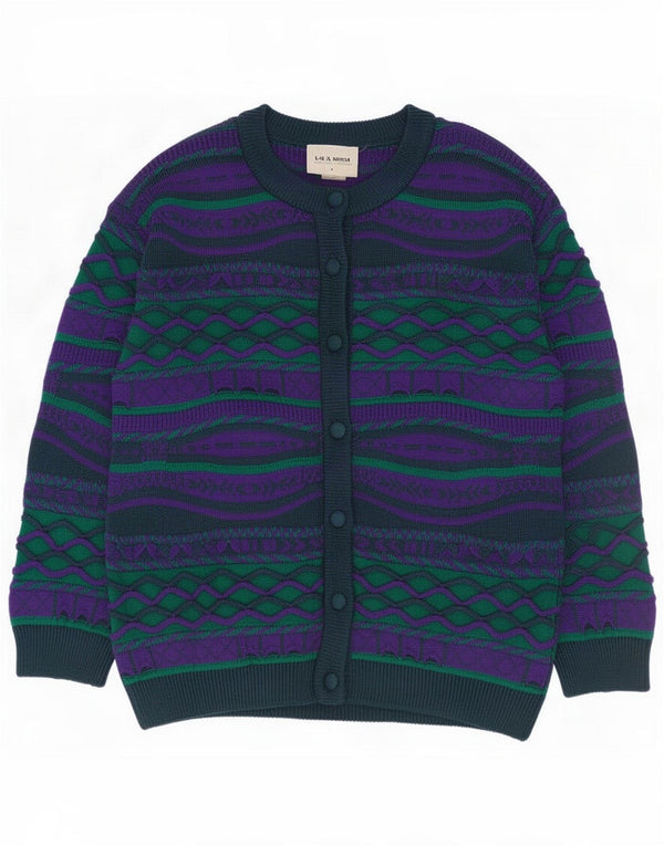 La Dame Womens Cardigan Sweater UK 16 Large Purple Geometric Acrylic