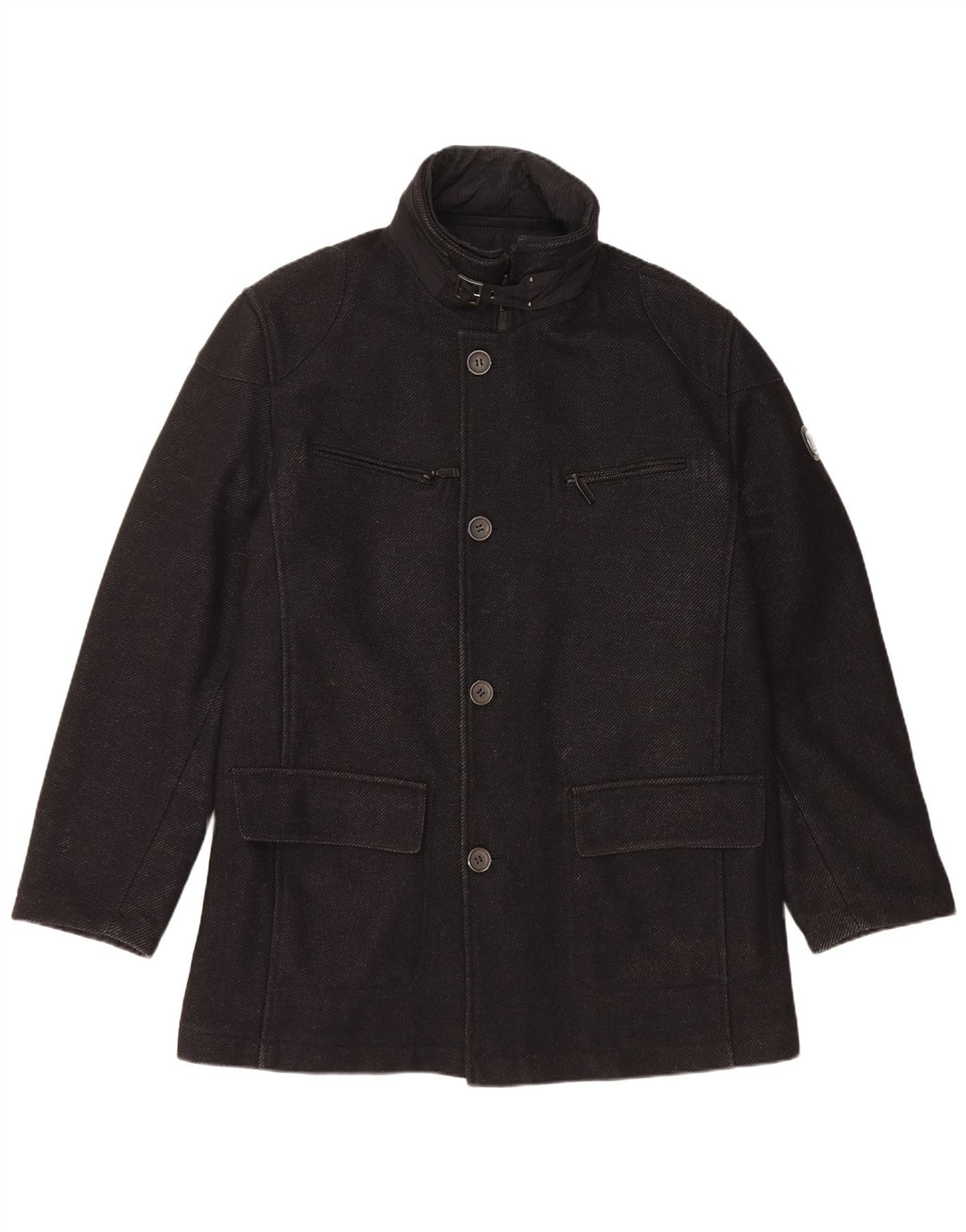 Bugatti Mens Overcoat EU 54 2XL Black Virgin Wool