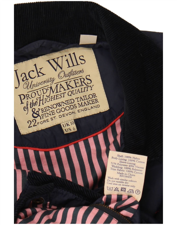 JACK WILLS Womens Quilted Jacket UK 10 Small Navy Blue Nylon