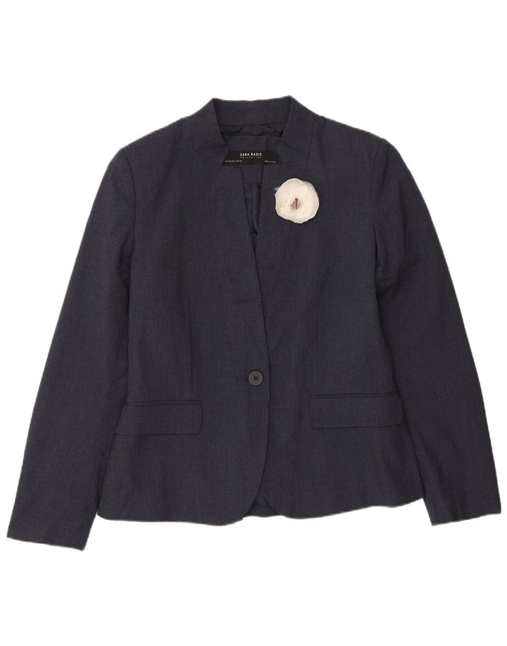 Zara Womens 1 Button Blazer Jacket EU 38 Small Navy Blue Polyester