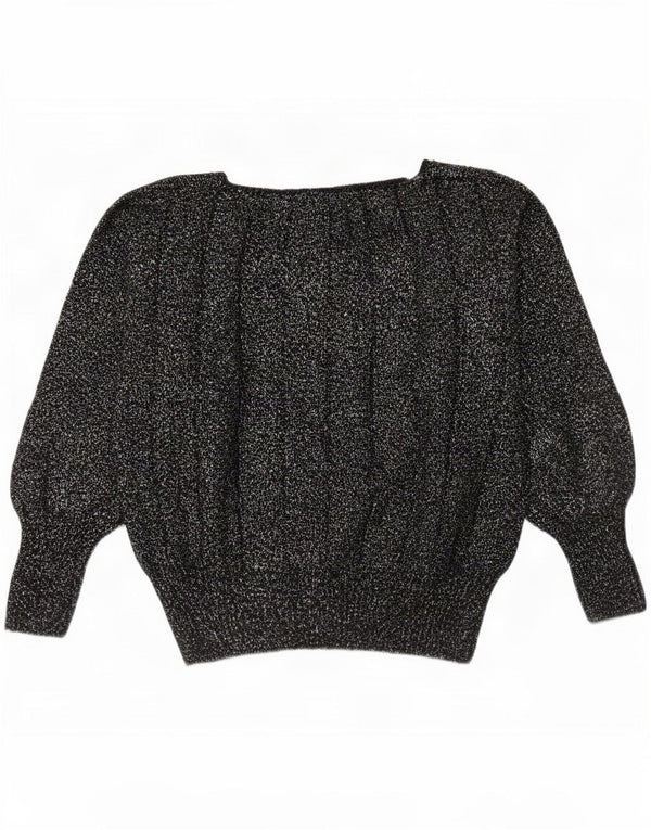 Vintage Womens Boat Neck Jumper Sweater UK 14 Medium Black Flecked
