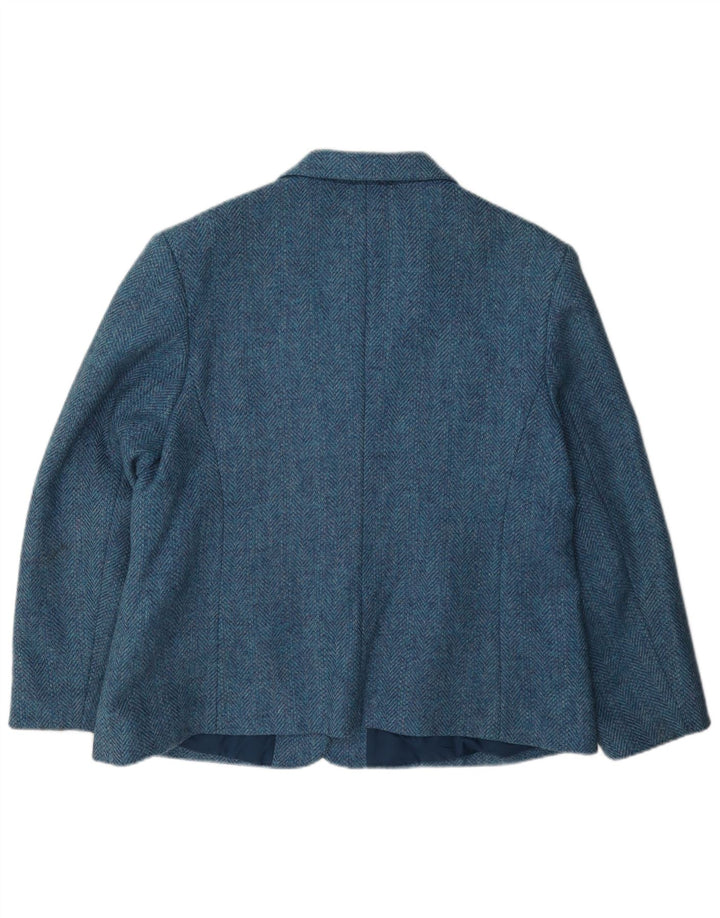 Dunedin Womens 2 Button Blazer Jacket UK 22 3XL Blue Herringbone Wool