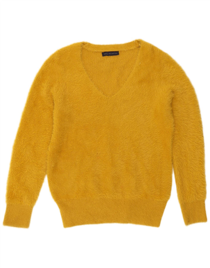 Marks & Spencer Womens V-Neck Jumper Sweater UK 14 Medium Yellow Polyamide