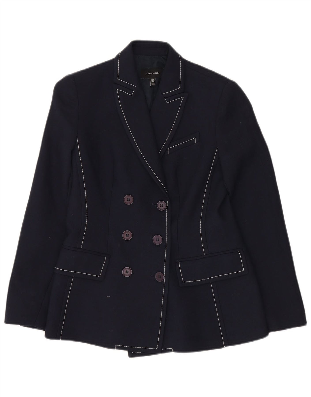 KAREN MILLEN Womens Double Breasted Blazer Jacket UK 10 Small Navy Blue