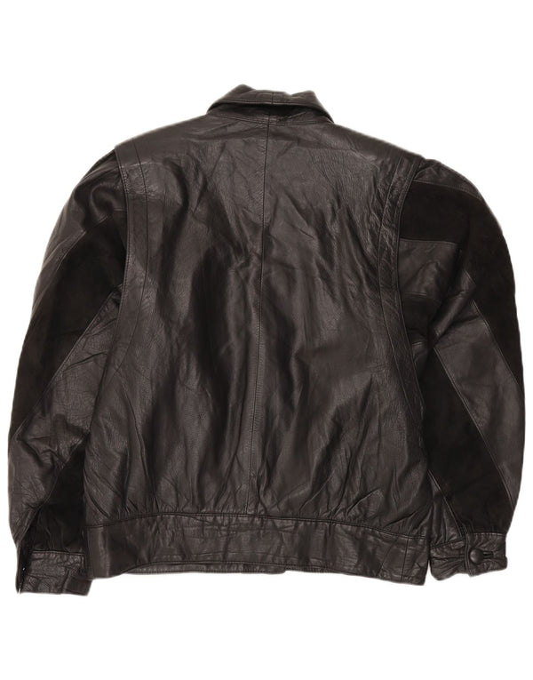 VINTAGE Womens Loose Fit Leather Jacket IT 46 Large Black Leather