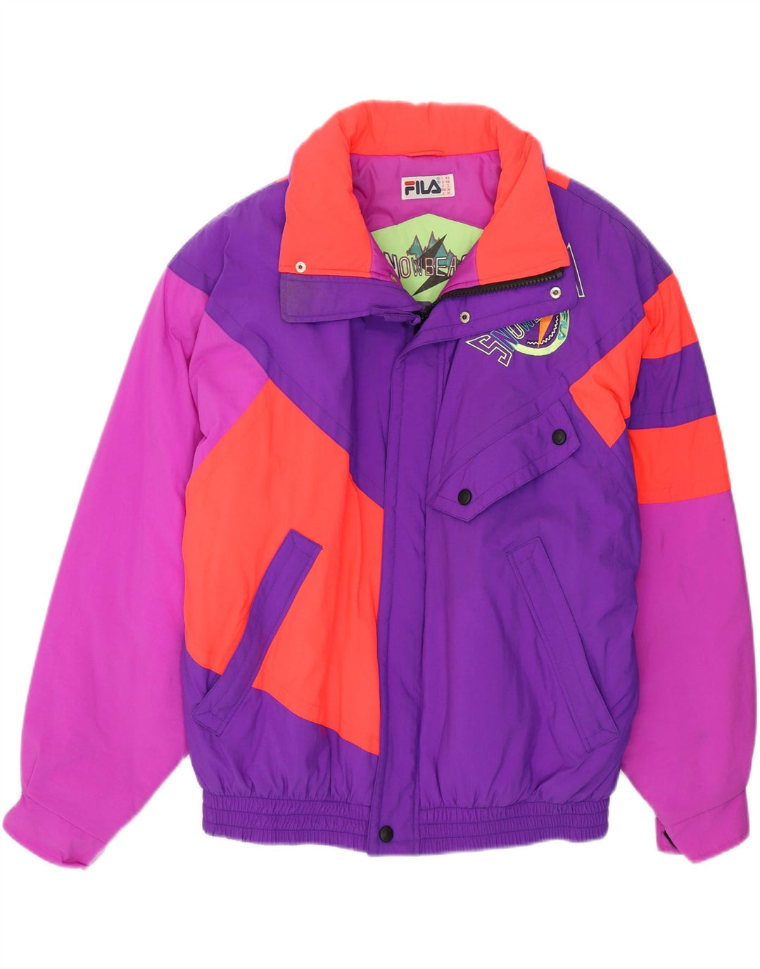 Fila Mens Loose Fit Ski Jacket IT 46 Small Purple Colourblock Polyamide 90s
