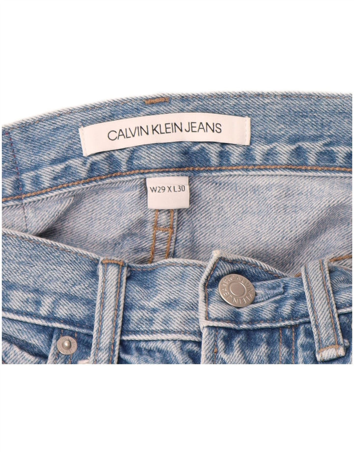 CALVIN KLEIN Womens Graphic Straight Jeans W29 L25 Blue Colourblock Cotton