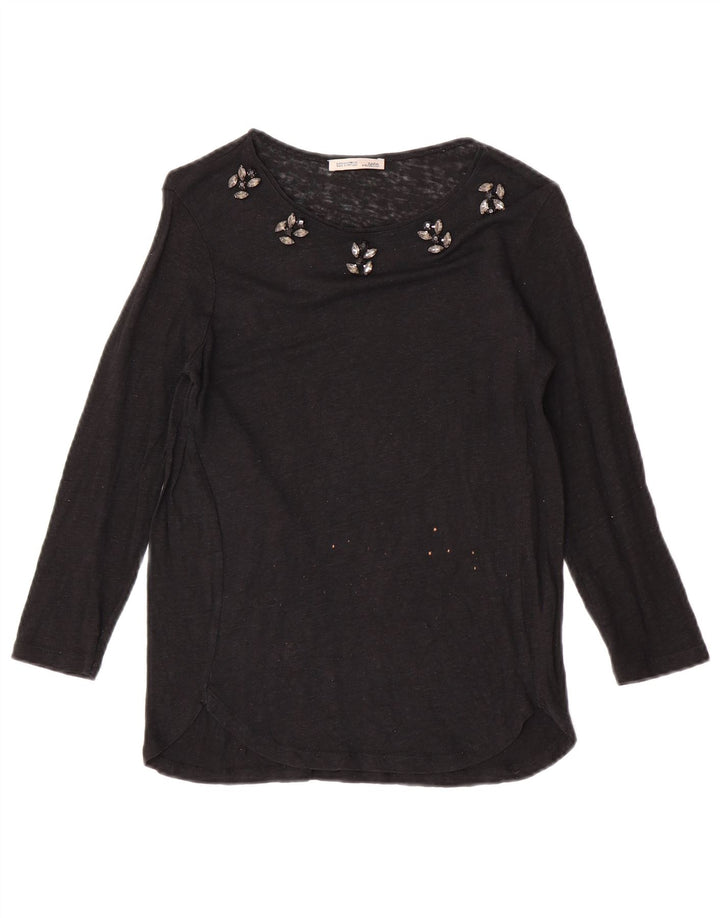 Zara Womens Top 3/4 Sleeve UK 10 Small Black