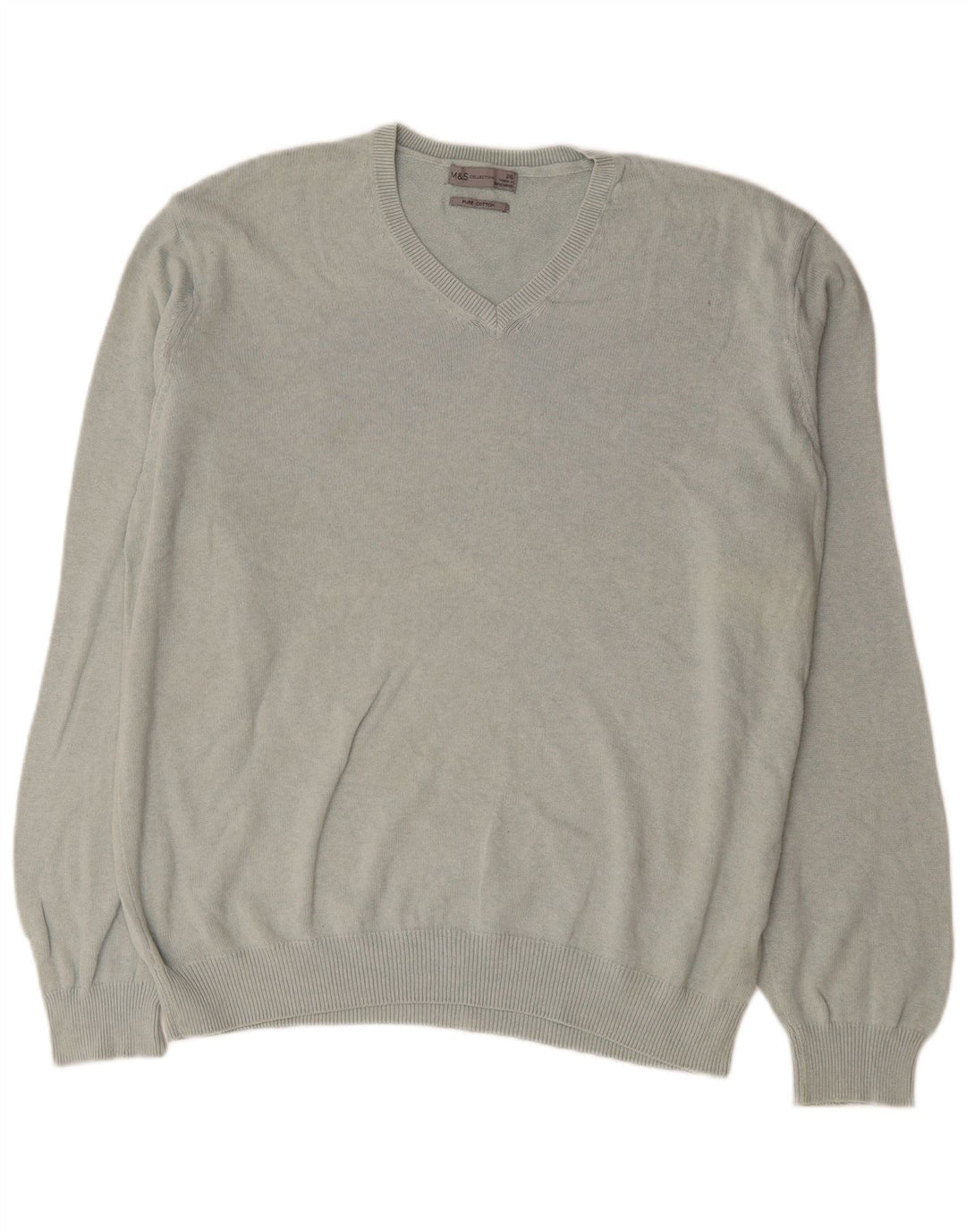 Marks & Spencer Mens V-Neck Jumper Sweater 2XL Grey Cotton