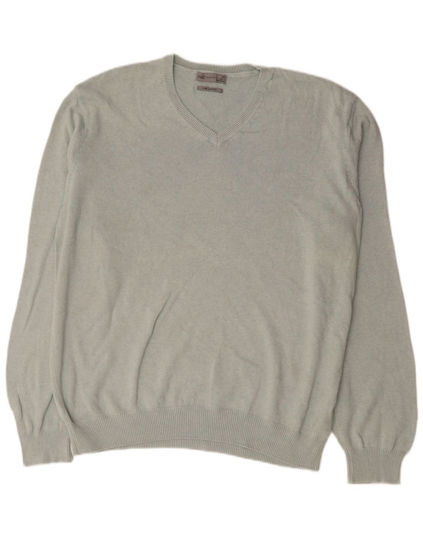 Marks & Spencer Mens V-Neck Jumper Sweater 2XL Grey Cotton