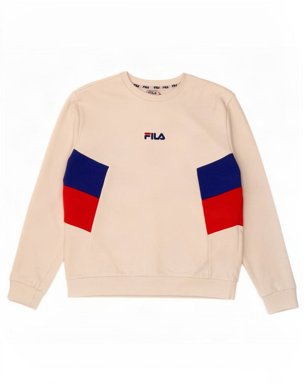 Fila Mens Sweatshirt Jumper Small White Colourblock Cotton