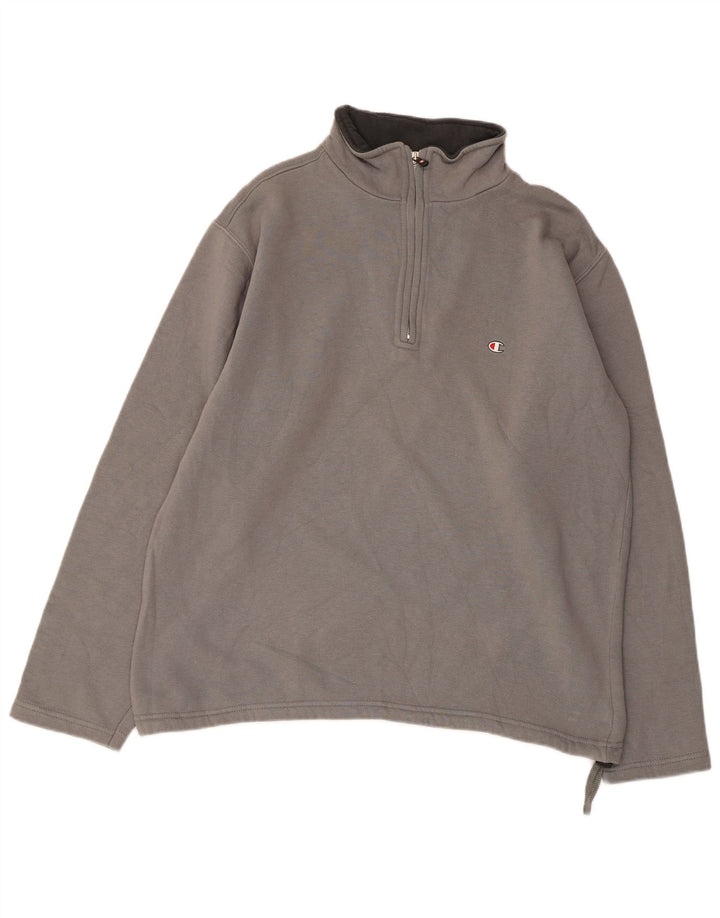 CHAMPION Mens Zip Neck Sweatshirt Jumper Large Grey Cotton