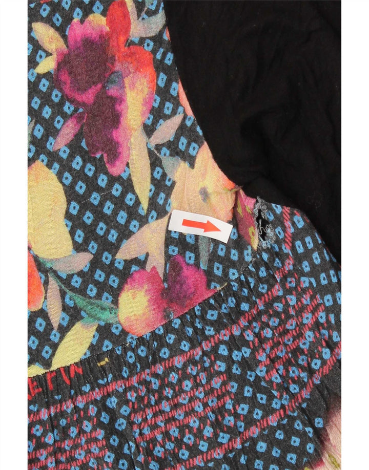 Desigual Womens Abstract Pattern Top 3/4 Sleeve UK 10 Small Black Viscose