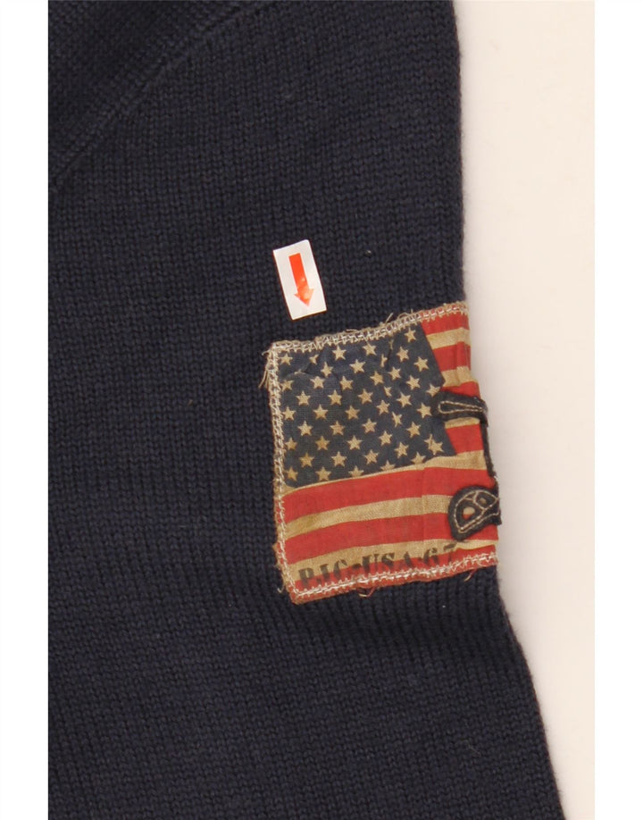 Ralph Lauren Mens V-Neck Jumper Sweater Medium Navy Blue Acrylic