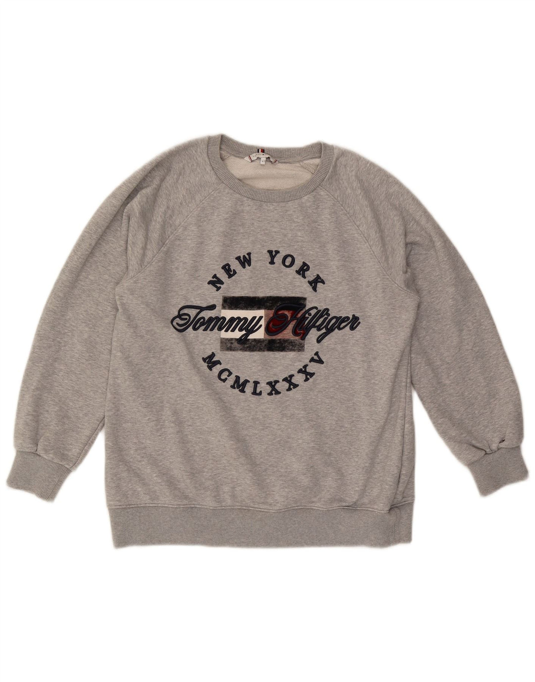 TOMMY HILFIGER Womens Oversized Graphic Sweatshirt Jumper UK 10 Small Grey