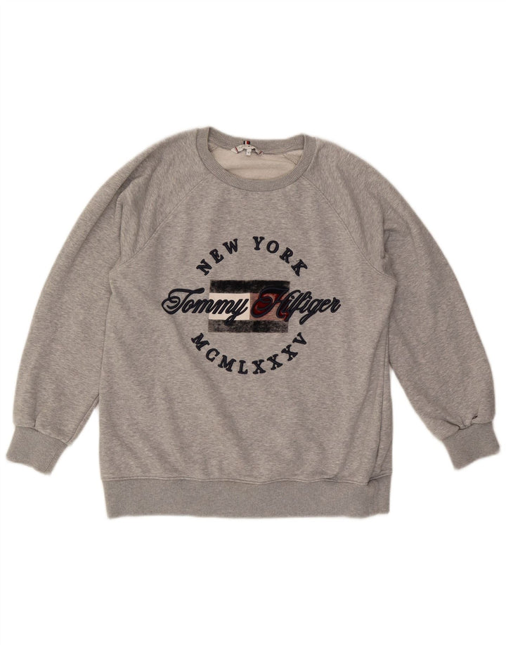 TOMMY HILFIGER Womens Oversized Graphic Sweatshirt Jumper UK 10 Small Grey