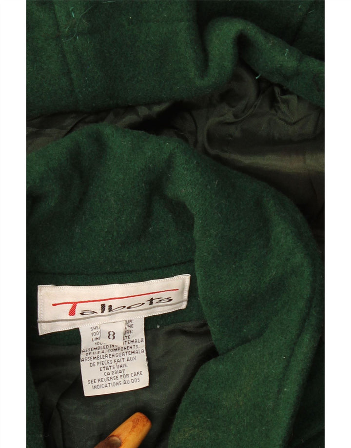 TALBOTS Womens Oversized Hooded Duffle Coat US 8 Medium Green Wool