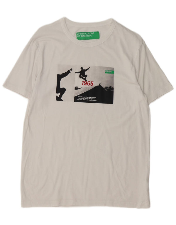 Benetton Mens Graphic T-Shirt Top Large White Cotton