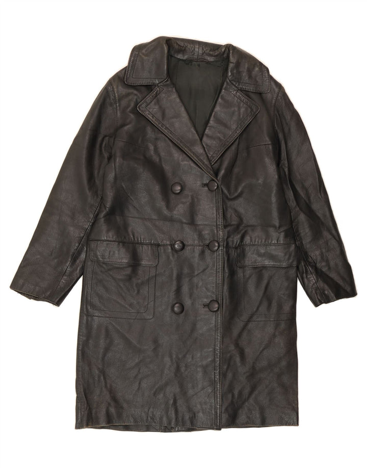 VINTAGE Womens Leather Coat UK 14 Medium Black Leather Vintage Vintage and Second-Hand Vintage from Messina Hembry 