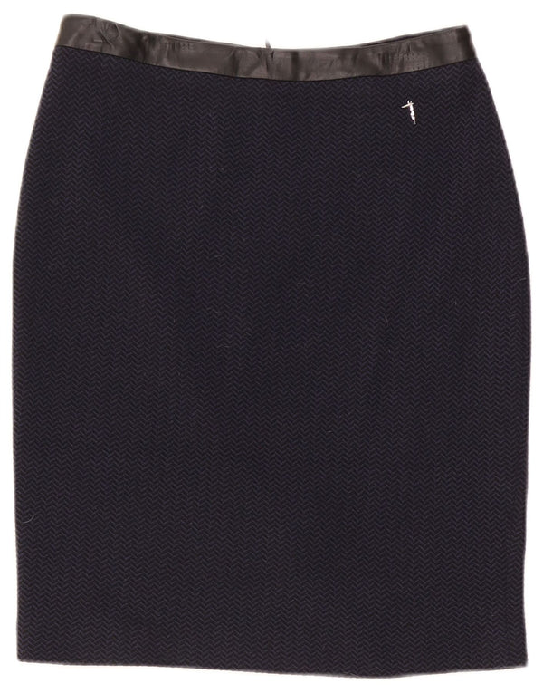 Trussardi Womens Pencil Skirt IT 42 Medium W30 Navy Blue Herringbone