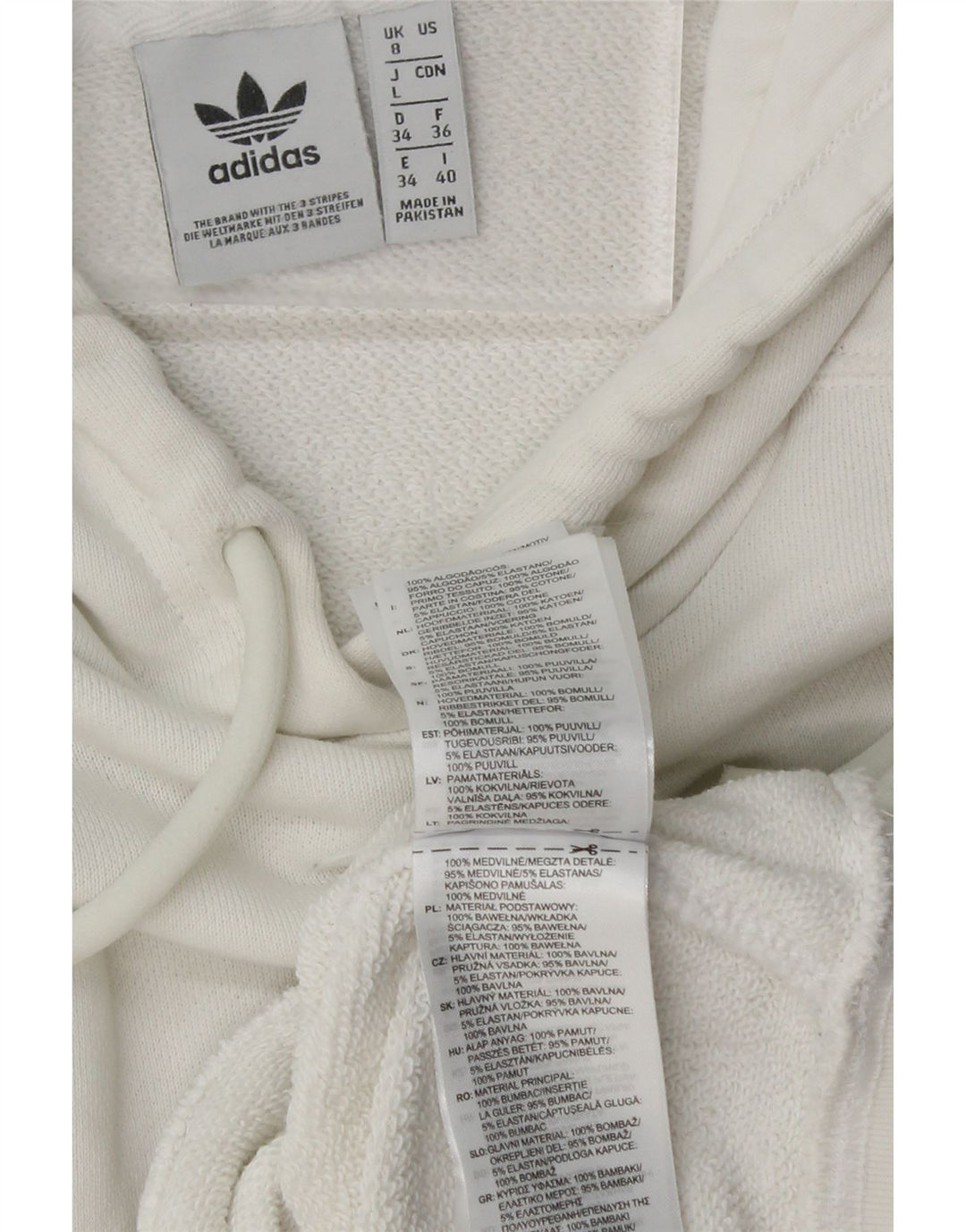 ADIDAS Womens Oversized Crop Hoodie Jumper UK 8 Small White Cotton