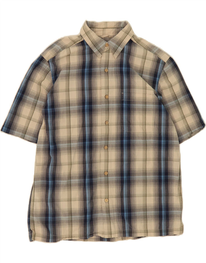 EDDIE BAUER Mens Short Sleeve Shirt Medium Beige Check Cotton Vintage Eddie Bauer and Second-Hand Eddie Bauer from Messina Hembry 