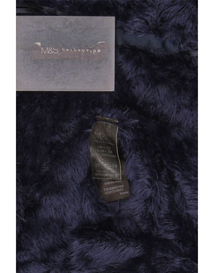 Marks & Spencer Womens Oversized Faux Fur Jacket UK 10 Small Navy Blue