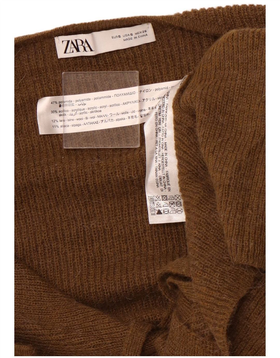 ZARA Womens Cardigan Sweater UK 10 Small Brown Polyamide