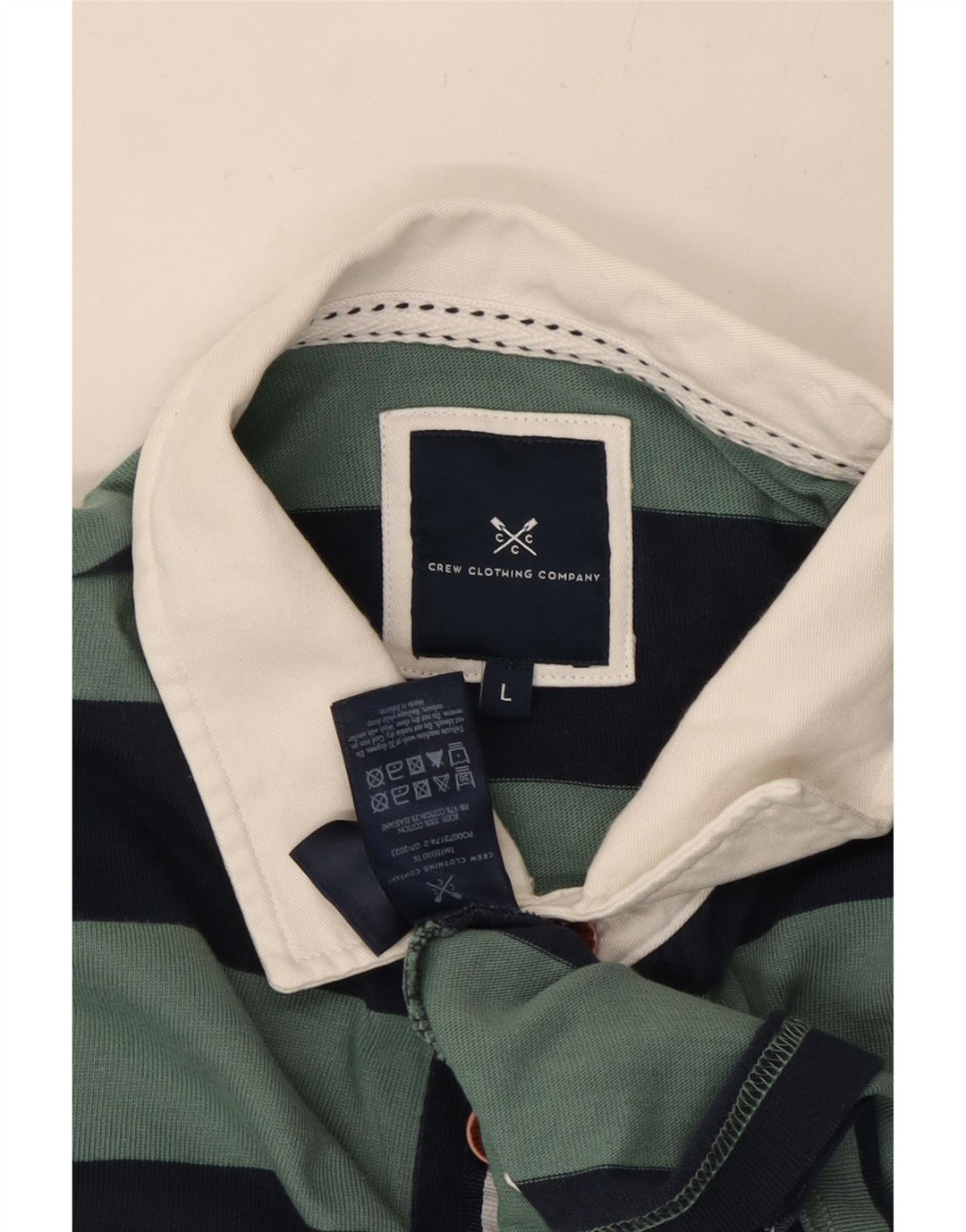 CREW CLOTHING Mens Long Sleeve Rugby Polo Shirt Large Navy Blue Striped